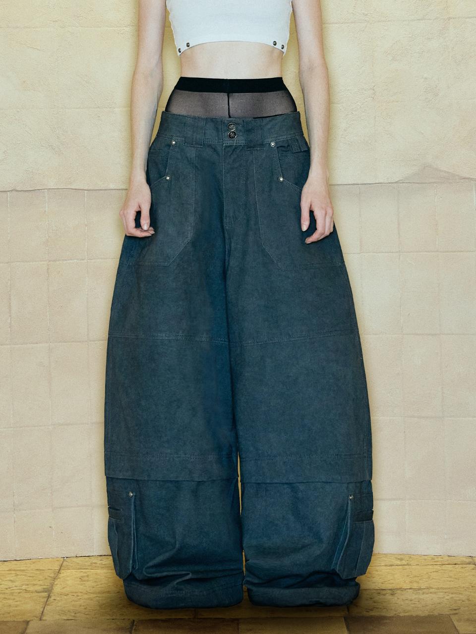 OPUS 0012 Vintage Washed Melted Fit Cargo Pants [Charcoal]