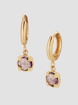 Oradina Women's 14K Yellow Gold Amethyst Antica Drop Earrings