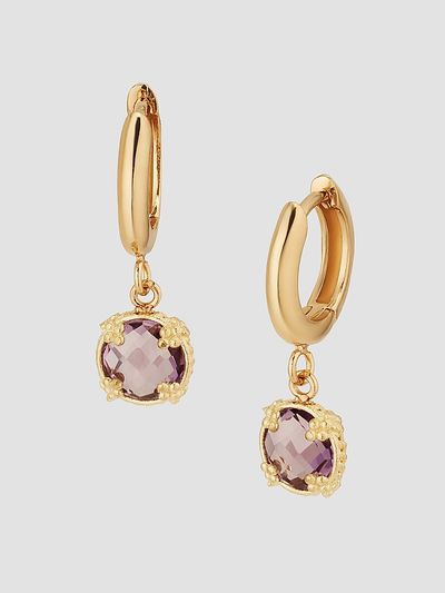 Oradina Women's 14K Yellow Gold Amethyst Antica Drop Earrings