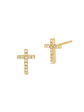 Oradina Women's 14K Yellow Gold Faith Diamond Cross Studs