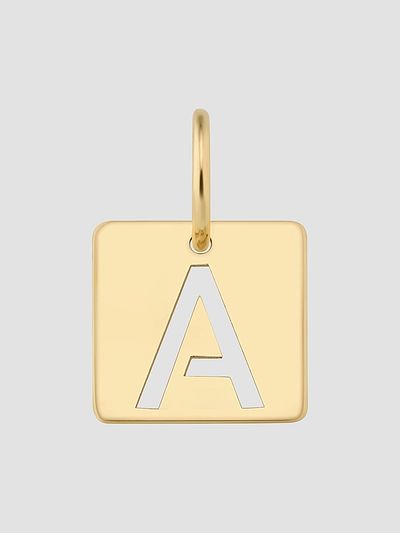 Oradina Women's 14K Yellow Gold Initial Tile Pendant Charm