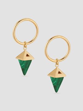 Oradina Women's 14K Yellow Gold Malachite Prism Point Drop Earrings