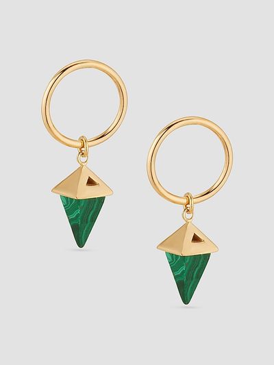Oradina Women's 14K Yellow Gold Malachite Prism Point Drop Earrings