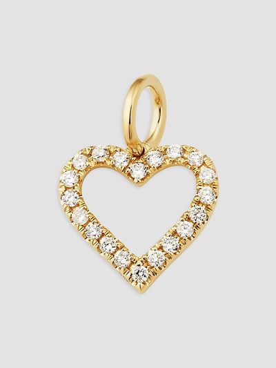 Oradina Women's 14K Yellow Gold Open Heart Diamond Pendant Charm