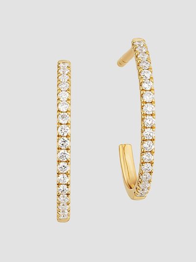 Oradina Women's 14K Yellow Gold Regal Diamond Open Hoops