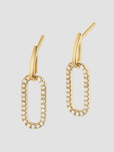Oradina Women's 14K Yellow Gold Venice Link Diamond Drop Earrings