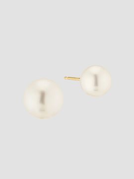 Oradina Women's Mid Princess Pearl Studs in 14K Yellow Gold