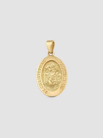 Oradina Women's St. Christopher Medal Pendant Charm in 14K Yellow Gold