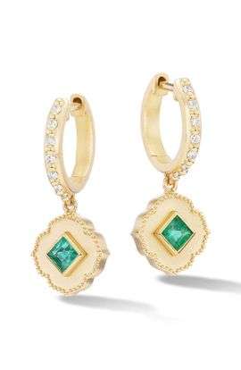 Orly Marcel Orly Marcel Lotus Emerald & Diamond Huggie Hoop Earrings