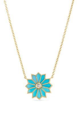 Orly Marcel Orly Marcel Mini Sacred Flower Turquoise & Diamond Pendant Necklace 