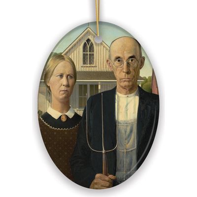 OrnamentallyYou OrnamentallyYou American Gothic Farmhouse Ceramic Ornament