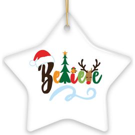 OrnamentallyYou OrnamentallyYou Believe Santa Hat Reindeer Star Ceramic Ornament