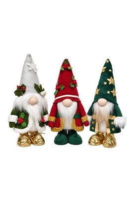 OrnamentallyYou OrnamentallyYou Holly Jolly Red Green Silver Christmas Plush Gnome Set