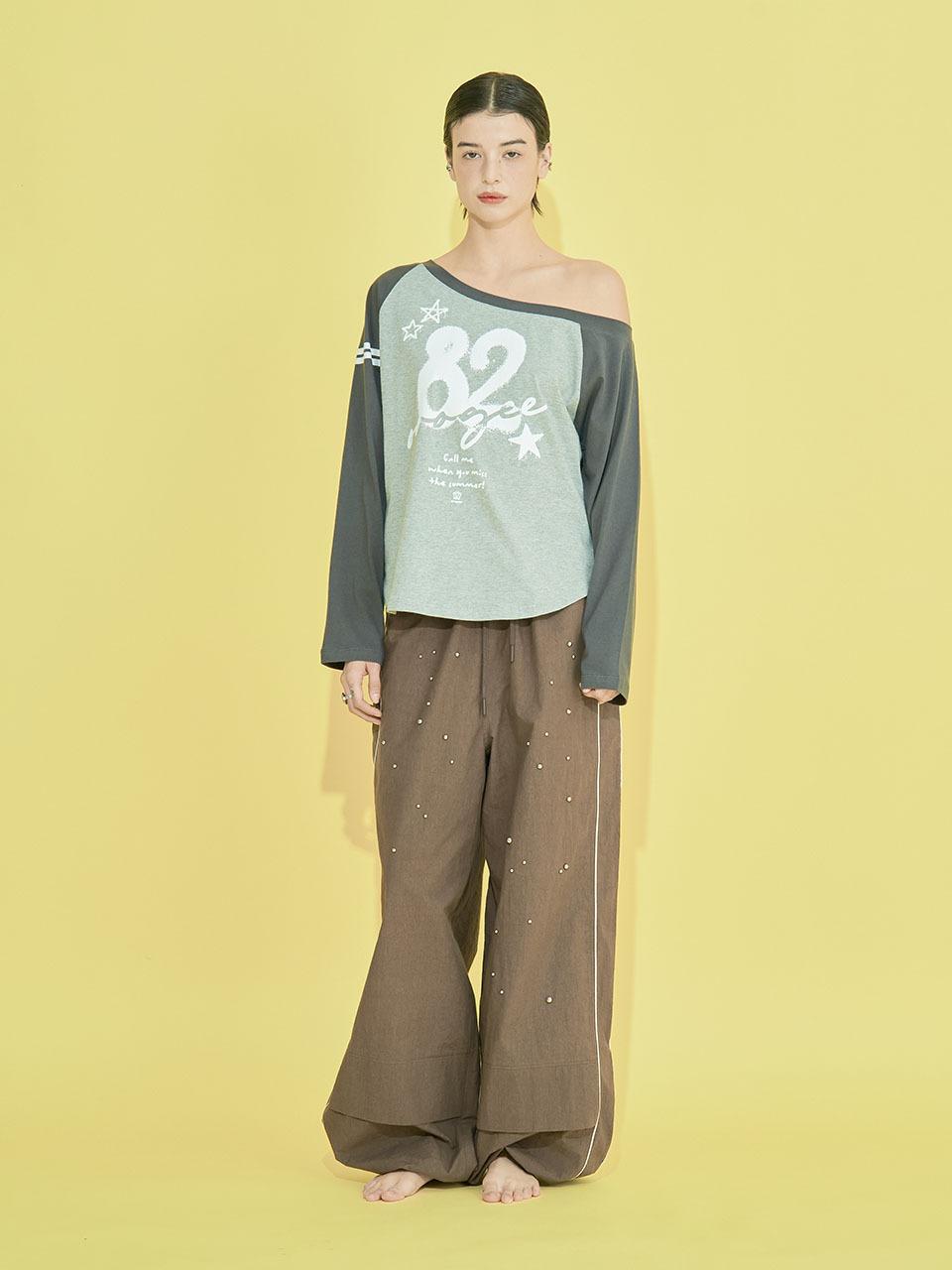 orogee ONE SHOULDER RAGLAN T-SHIRT [CHARCOAL]