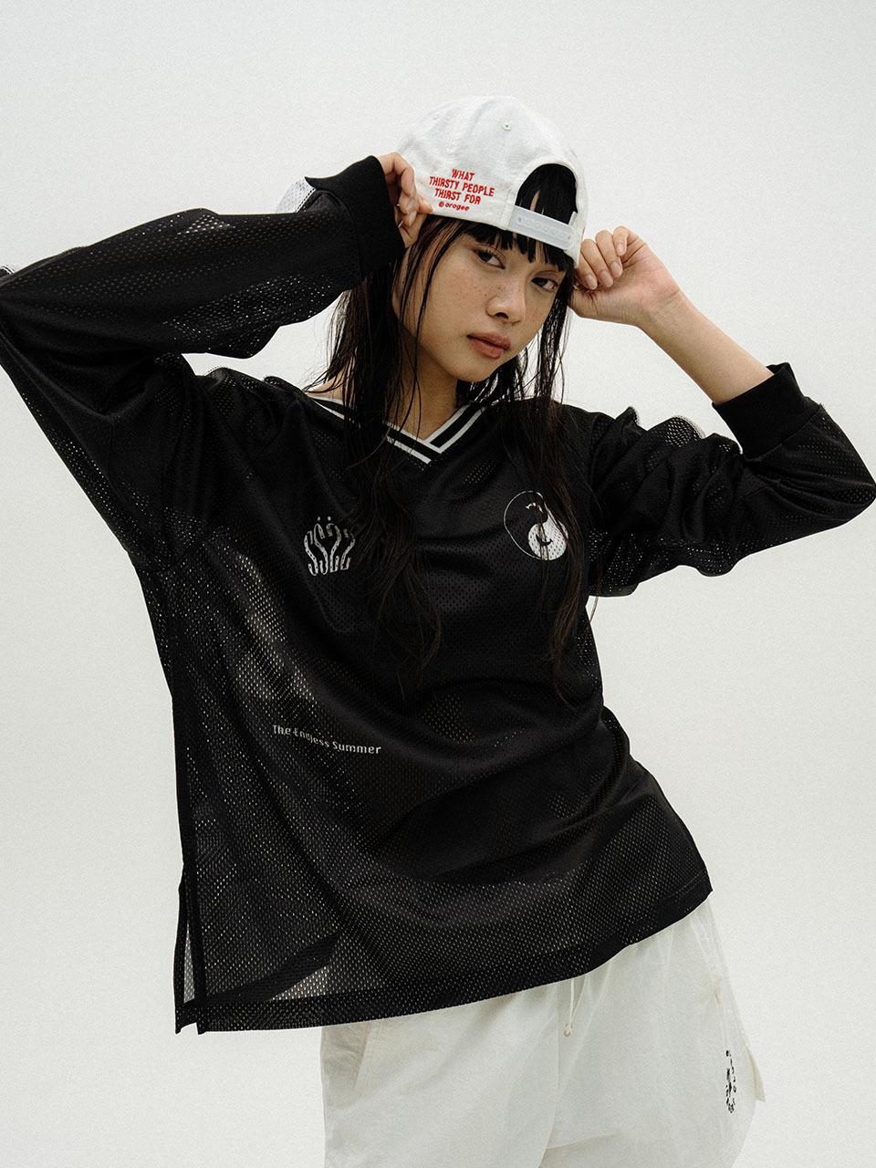 orogee OVERSIZED SPORTY MOTO JERSEY T-SHIRT [BLACK]