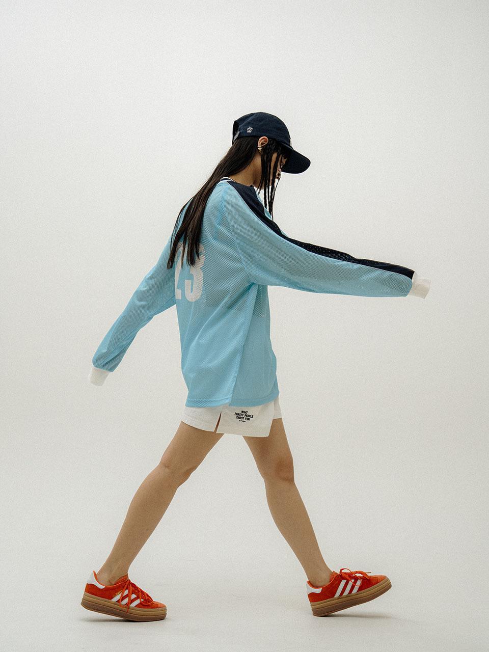 orogee OVERSIZED SPORTY MOTO JERSEY T-SHIRT [TIFFANY BLUE]