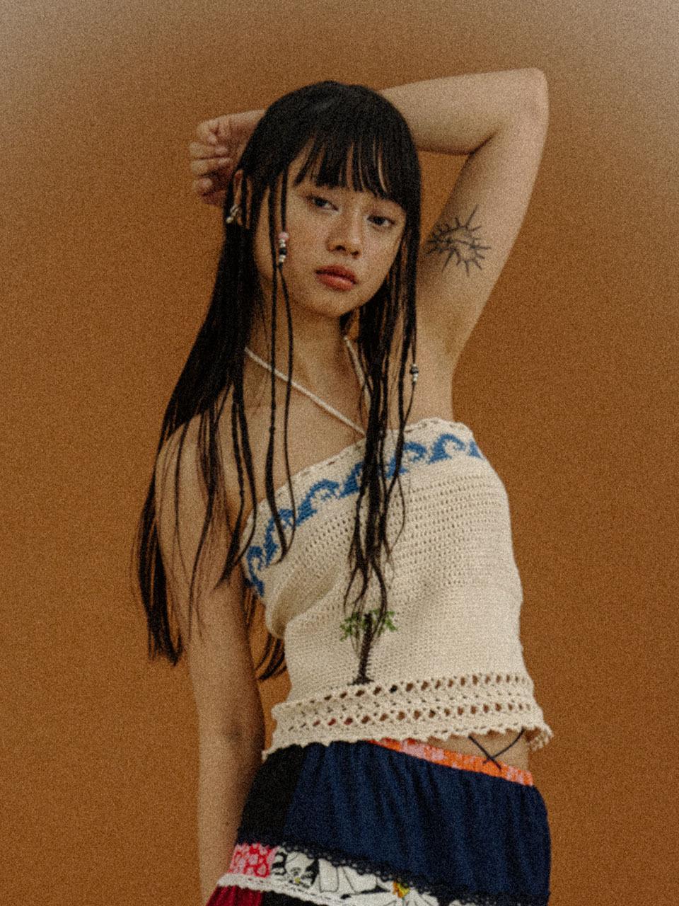 orogee PALM TREE WAVE TWO-WAY KNIT VEST