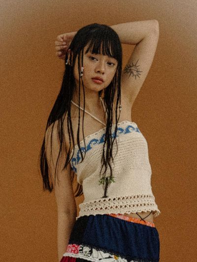 orogee PALM TREE WAVE TWO-WAY KNIT VEST