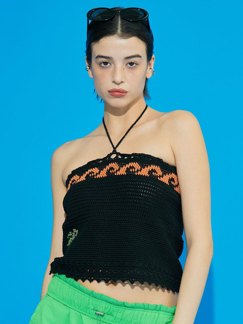 orogee PALM TREE WAVE TWO-WAY KNIT VEST [BLACK]