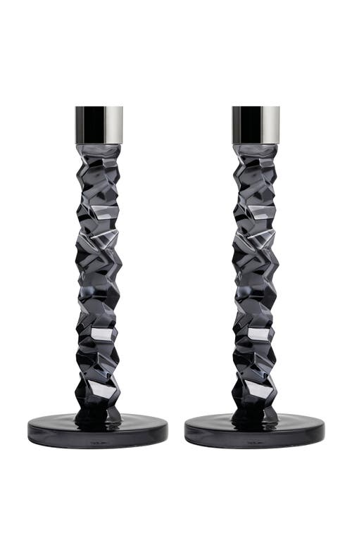 Orrefors Orrefors Carat Set of 2 Medium Crystal & Stainless Steel Candlesticks