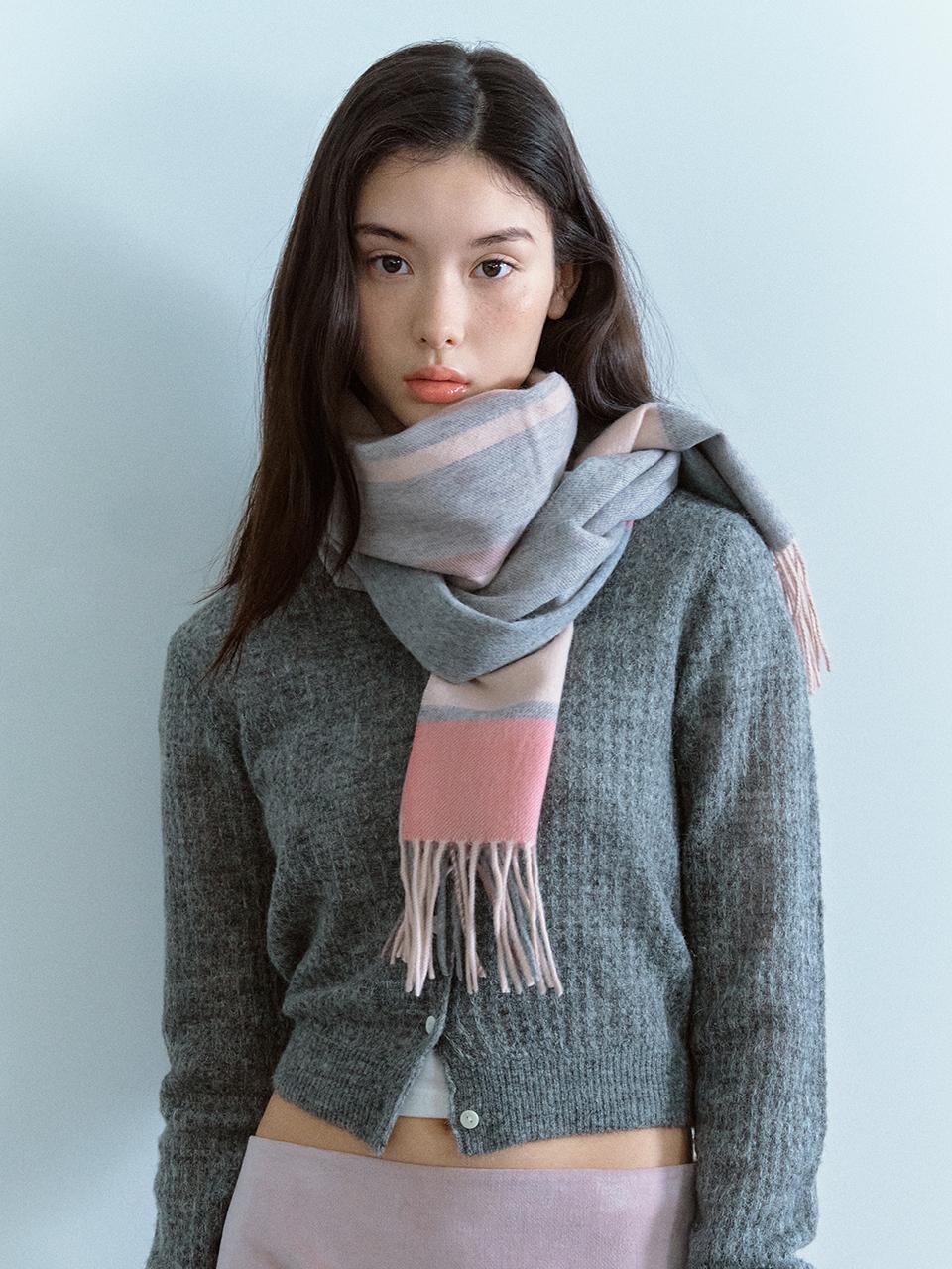 ORYANY Long Wool Cashmere Check Muffler [Melange Pink]
