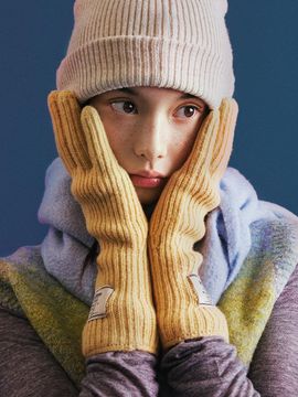 ORYANY Ribbed Knit Fingerhole Long Gloves [Buttery Yellow] (OBFXGV04)