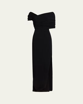 Oscar de la Renta Asymmetric Draped Off-The-Shoulder Column Gown
