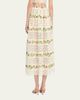 Oscar de la Renta Chine Hibiscus Striped Lace-Inset Midi Skirt - 3