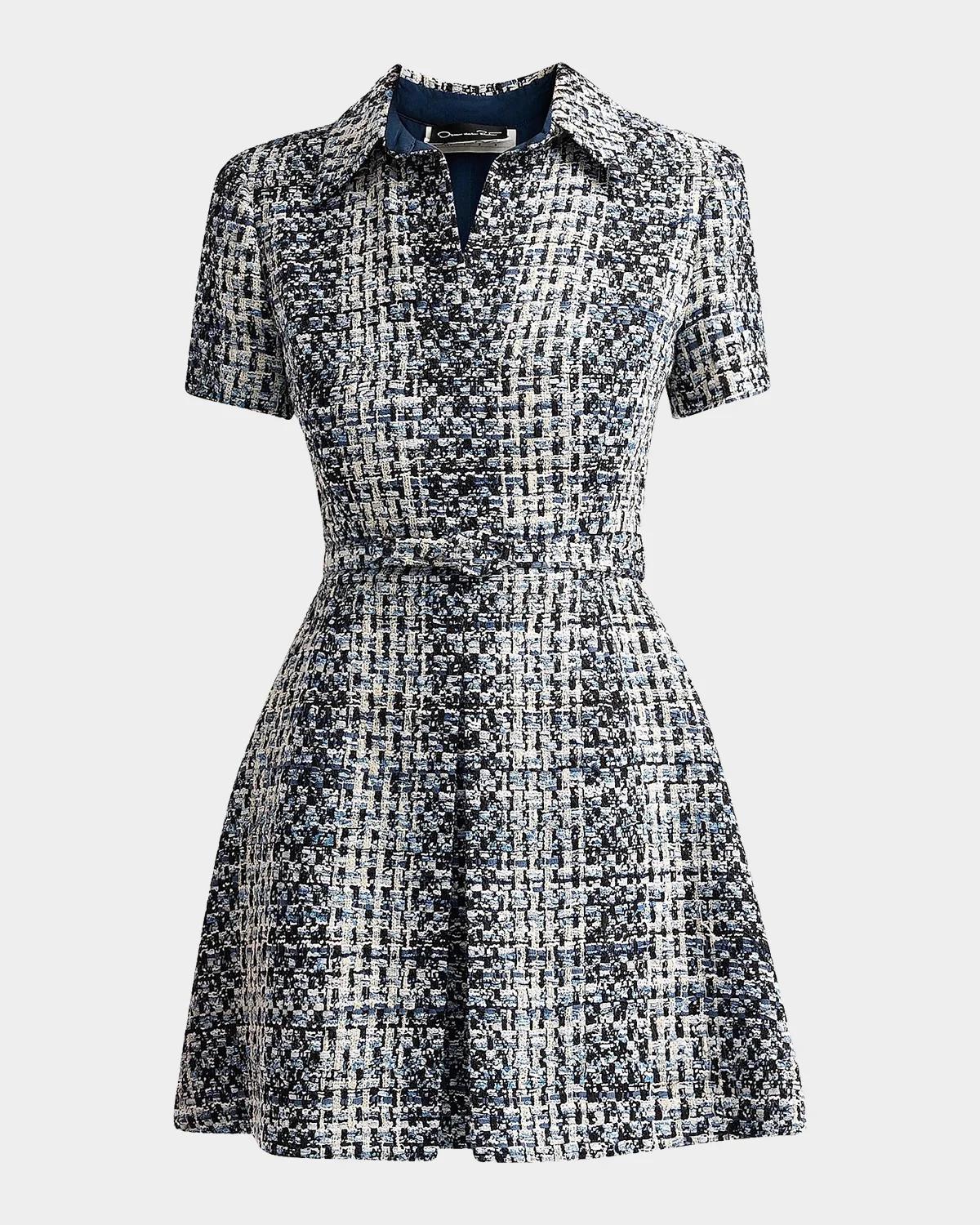 Oscar de la Renta Collared Tweed Mini Dress