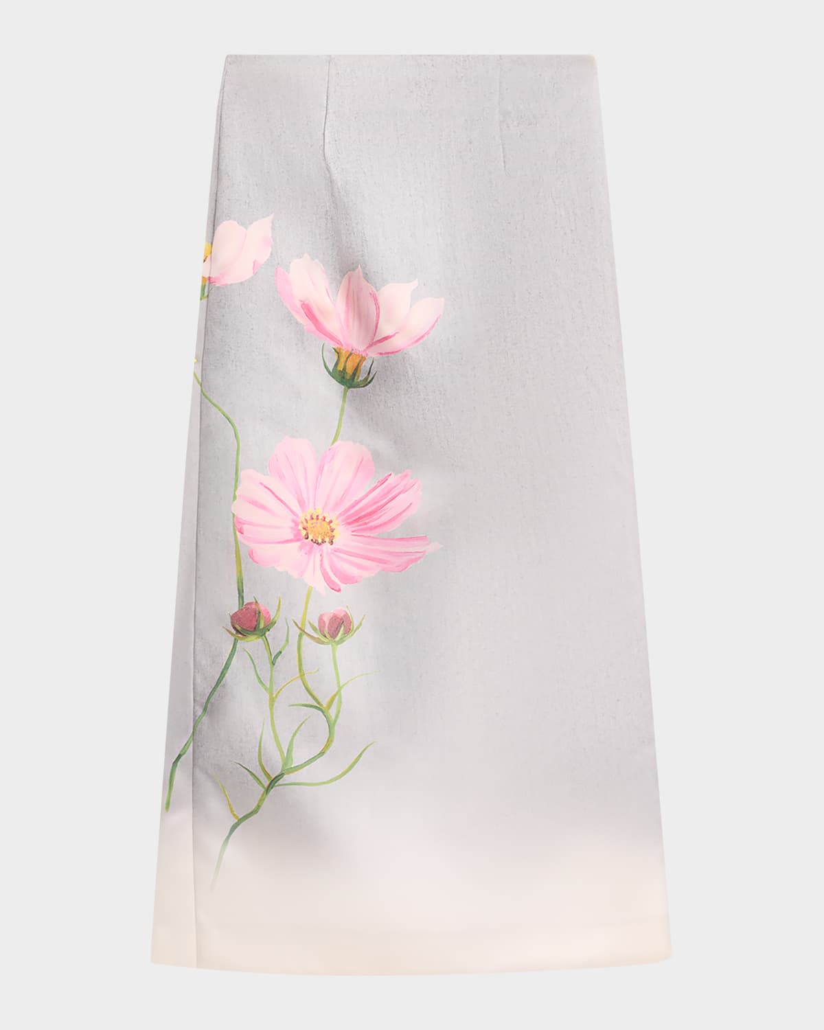 Oscar de la Renta Cosmos Flower-Print Satin Midi Skirt