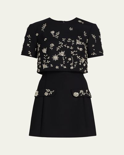 Oscar de la Renta Crystal Short-Sleeve Bolero Mini Dress