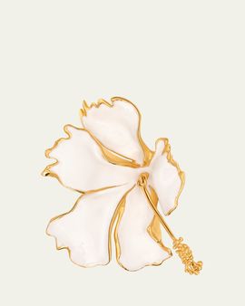 Oscar de la Renta Enamel Folded Hibiscus Brooch