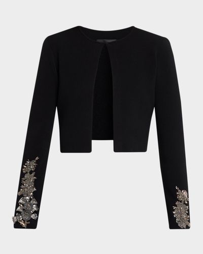 Oscar de la Renta Feather Sequin Embroidered Knit Cardigan
