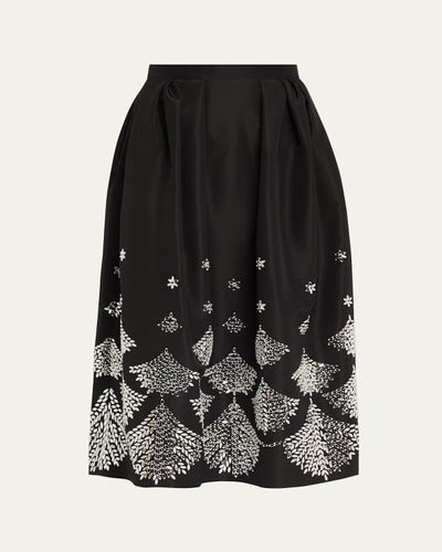 Oscar de la Renta Fern Embroidered Midi Party Skirt