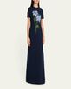 Oscar de la Renta Floral Beaded Short-Sleeve A-Line Gown - 4