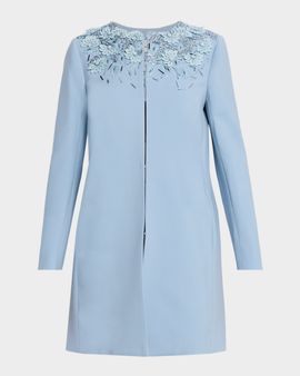 Oscar de la Renta Floral Embellished Wool Coat
