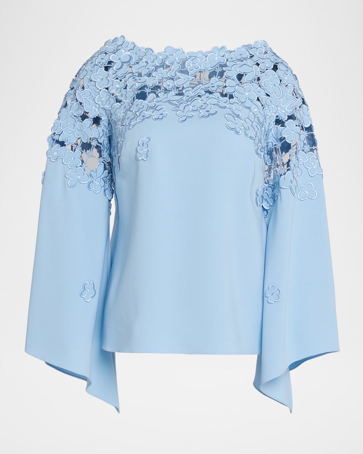 Oscar de la Renta - Floral Embroidered Stretch Silk Bell-Sleeve Blouse