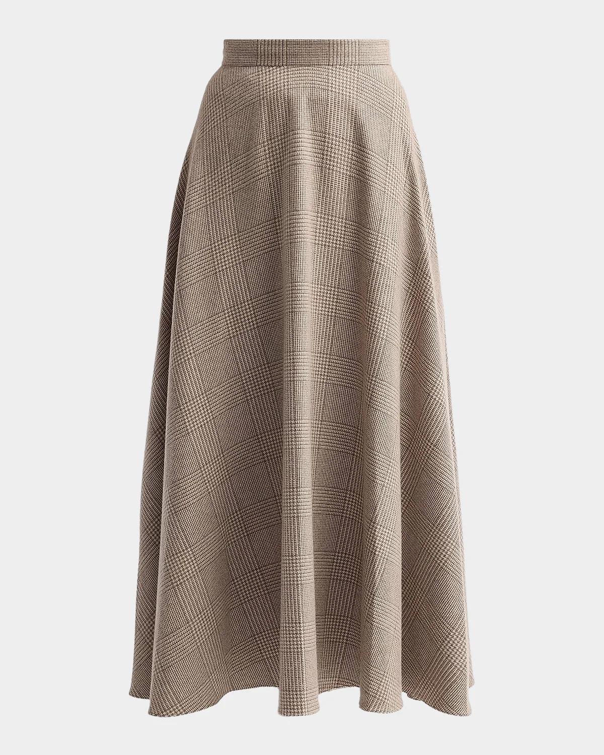Oscar de la Renta Glen Plaid Wool-Cashmere Tailored Midi Skirt