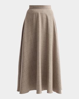 Oscar de la Renta Glen Plaid Wool-Cashmere Tailored Midi Skirt