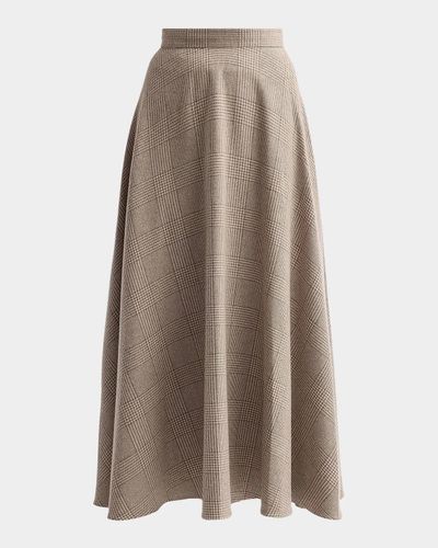 Oscar de la Renta Glen Plaid Wool-Cashmere Tailored Midi Skirt