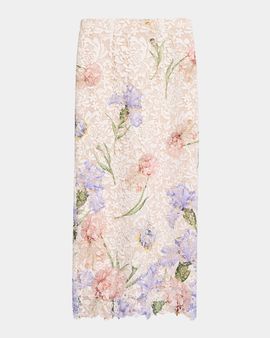 Oscar de la Renta Iris Degrade Print Guipure Lace Midi Skirt