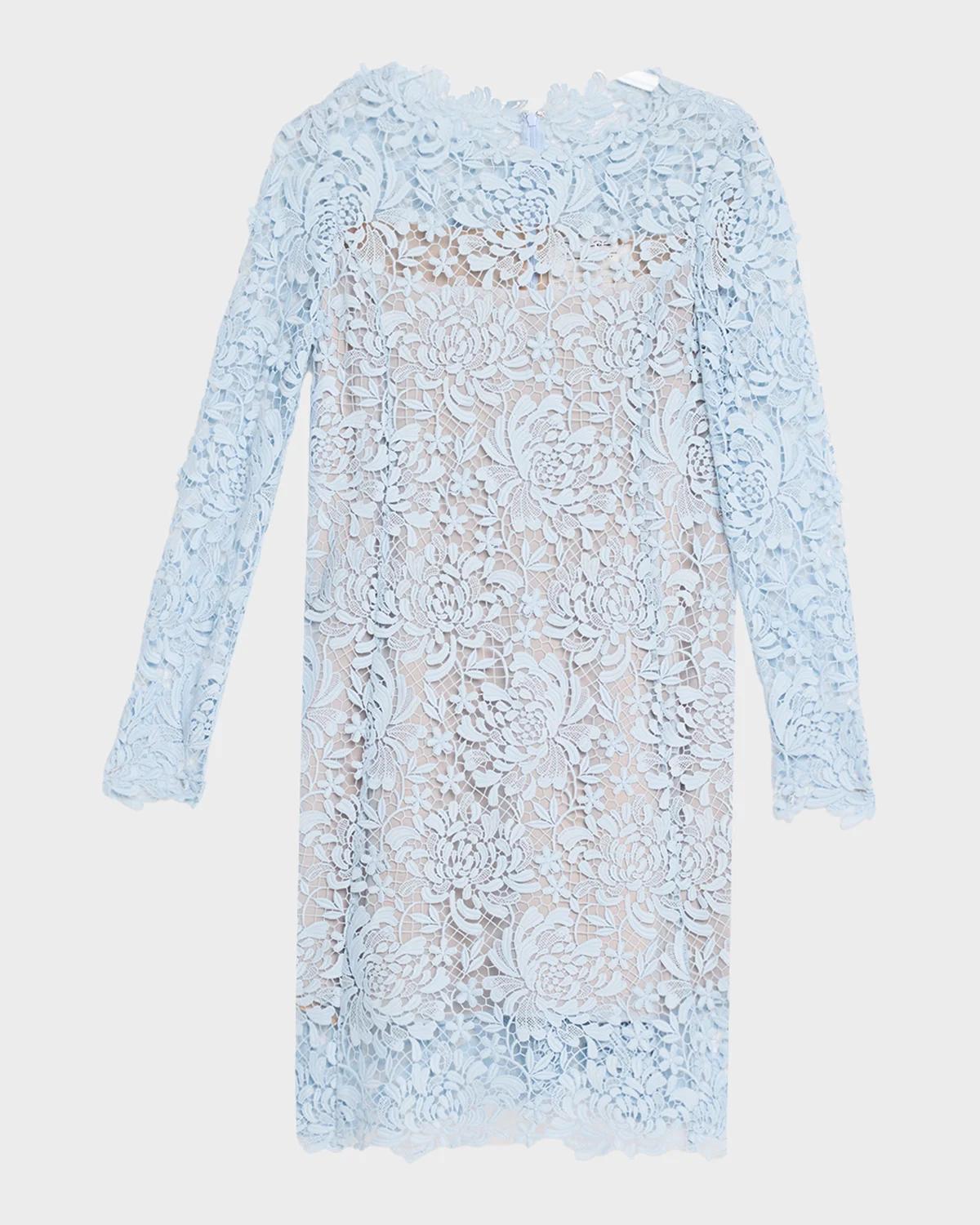 Oscar de la Renta Long-Sleeve Chrysanthemum Guipure Shift Dress