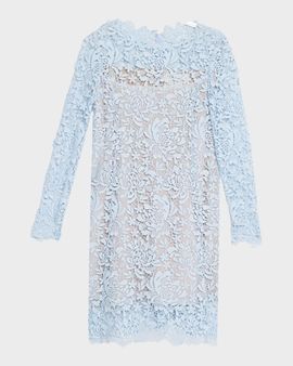 Oscar de la Renta Long-Sleeve Chrysanthemum Guipure Shift Dress