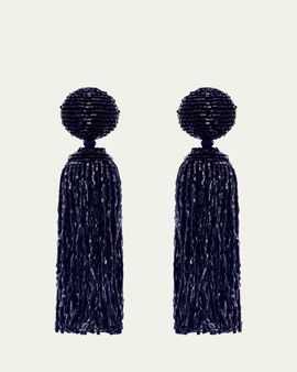 Oscar de la Renta Metallic Beaded Tassel Clip-On Earrings