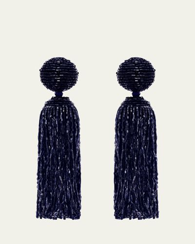 Oscar de la Renta Metallic Beaded Tassel Clip-On Earrings