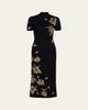 Oscar de la Renta Metallic Hibiscus Flower Knit Short-Sleeve Midi Dress - 1