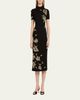 Oscar de la Renta Metallic Hibiscus Flower Knit Short-Sleeve Midi Dress - 2