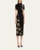 Oscar de la Renta Metallic Hibiscus Flower Knit Short-Sleeve Midi Dress - 4