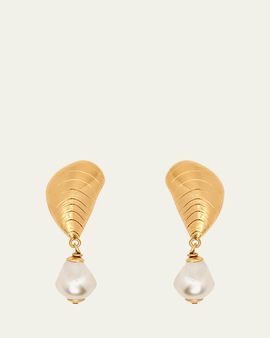 Oscar de la Renta Mussel Pearly Drop Clip-On Earrings