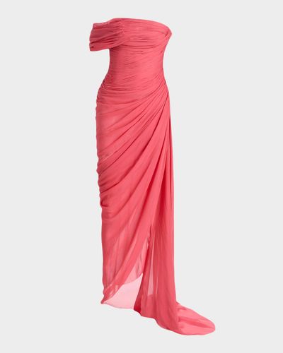 Oscar de la Renta Off-The-Shoulder Draped Chiffon Gown